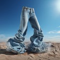 Surrealistic Desert: Woman Wearing Jeans With Water Splash