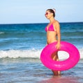 Woman with inner tube Royalty Free Stock Photo