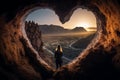 Woman inside a heart shaped cave