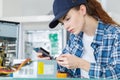 Woman inspecting motherboard component Royalty Free Stock Photo