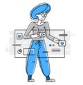 Woman intellectual worker making analysis of some data on pc or web, data systematization, collecting and analyzing information,