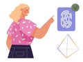 Woman Interacting with Biometric Fingerprint Authentication System Concept Royalty Free Stock Photo