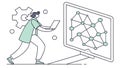 Woman interacting with complex network on screen, symbolizing tech and innovation, vector design Generative AI Royalty Free Stock Photo