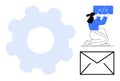 Female Programmer Editing Code with Gear and Envelope Representing Development and Communication Royalty Free Stock Photo
