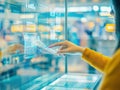 Woman Interacting with Transparent Augmented Reality Interface Displaying Data Charts Royalty Free Stock Photo
