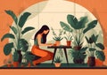florist woman botanist care houseplant pot entrepreneur hobby gardener interior indoor flower. Generative AI. Royalty Free Stock Photo