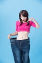 Woman show weight loss Royalty Free Stock Photo