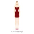 Woman inverted triangle body shape character in dress. Female Vector illustration silhouette 9 head size lady figure