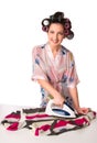 Woman is ironing clother