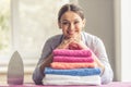 Woman ironing clothes Royalty Free Stock Photo