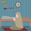 Woman islam pray in tahajud shalat at night in her room