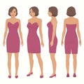 Woman isolated in dress, front, back and side view Royalty Free Stock Photo