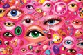 background blue pink colours design pattern illustration abstract doodle eye seamless. Generative AI.