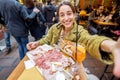 Woman with Italian food at outdoor bar Royalty Free Stock Photo