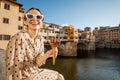 Woman with italian ice cream in Florence, Italy Royalty Free Stock Photo