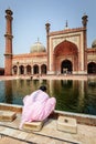 Woman in Jama Masjid mosque, Old Delhi, India Royalty Free Stock Photo