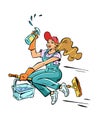 A woman janitor. Cleaning service. Girl on a broomstick, janitor, witch