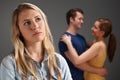 Woman Jealous Of Loving Couple Royalty Free Stock Photo