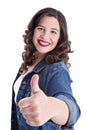 Woman in jeans thumbs up