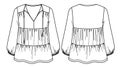 woman jersey or woven fabric top with frills and tassels and v neck