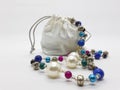 Woman Jewelry Pouch with Contents in White Isolated Background 001 Royalty Free Stock Photo
