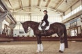 Woman jockey with his horse Royalty Free Stock Photo