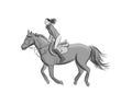 Woman Jockey on racing horse. Sport sketch. Champion. Hippodrome. Racetrack. Equestrian. Derby. Speed. Isolated on white Royalty Free Stock Photo