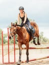 Woman jockey training riding horse. Sport activity Royalty Free Stock Photo