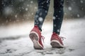 Woman jogging legs photo winter outdoor. Generate Ai