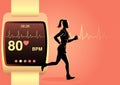 Woman jogging with smart watch