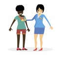 Woman journalist interviews a african female athlete. Girl winner. Character vector flat illustration people.
