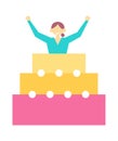 Woman Jump Out Birthday Cake at Party Vector Icon Royalty Free Stock Photo