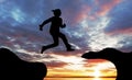 Woman jump over canyon Royalty Free Stock Photo