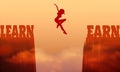 A woman jump between two cliffs. Royalty Free Stock Photo