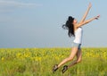 Woman jumping for joy Royalty Free Stock Photo