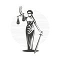 Woman justice illustration Justice symbol design- Woman holding scales and sword Royalty Free Stock Photo
