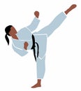 Woman karate fighter kicks