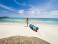 woman with a kayak on an beach in Andaman sea, Koh Lipe - solo travel