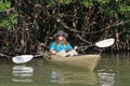 Young woman kayaking on Florida Bay, Florida.