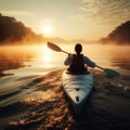 woman kayaking or canoeing on a flat water