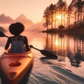 woman kayaking or canoeing on still water