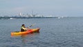 Woman kayaking on Lake Ontario near Toronto