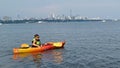 Woman kayaking on Lake Ontario near Toronto