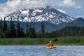 Woman kayaking mountain lake Royalty Free Stock Photo