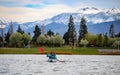 A woman kayaks in the Sparks Marina.