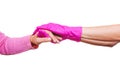 Woman keep carry closeup retiree gloves doctor hospice pink nurse hands old person white background medical