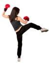 Woman kick boxing action