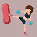 Woman kicking punching bag vector cartoon