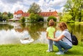 Woman and kid at Blutenburg Castle, Munich, Germany, Europe