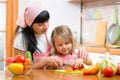 Woman and kid girl preparing healthy food Royalty Free Stock Photo